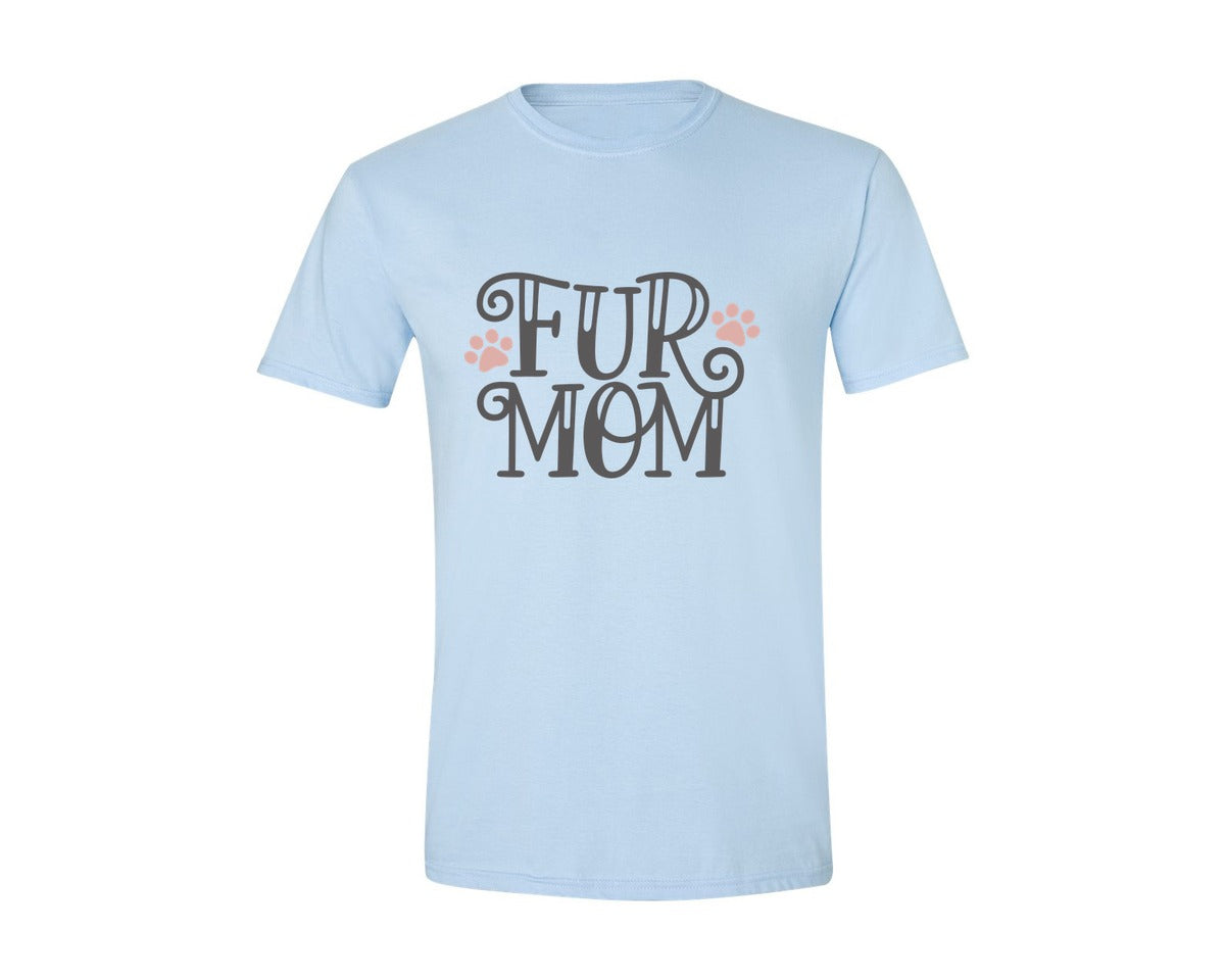 brand:Generic|color:Light Blue|Fur Mom Cute Crazy Cat Lady Quote 2 Graphic T-Shirt