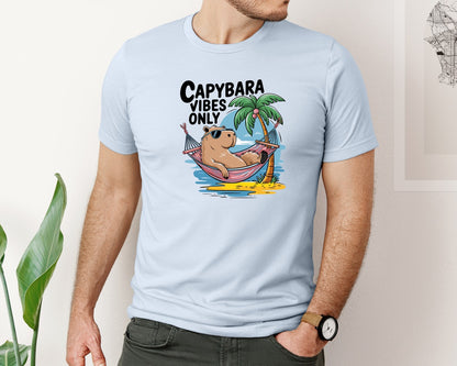 brand:Bella Canvas|color:Light Blue|Capybara Vibes Only Summer T Shirt Print Graphic T-Shirt