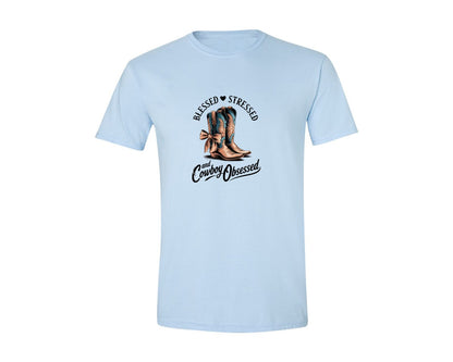 brand:Generic|color:Light Blue|Blessed Stressed Mom Western Mothers Day 3 Graphic T-Shirt