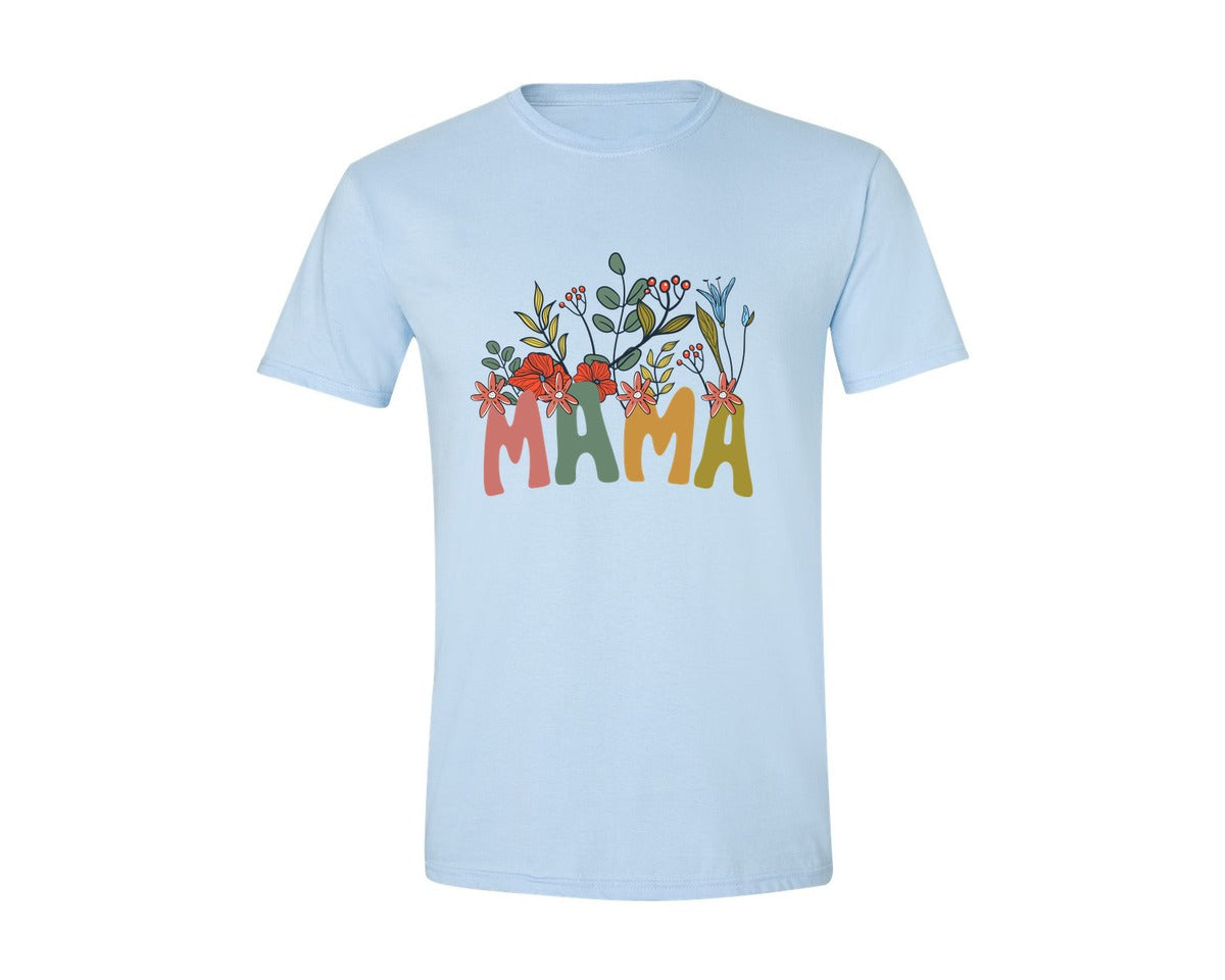 brand:Generic|color:Light Blue|Mama Shirt Wildflowers Mama Shirt Graphic T-Shirt