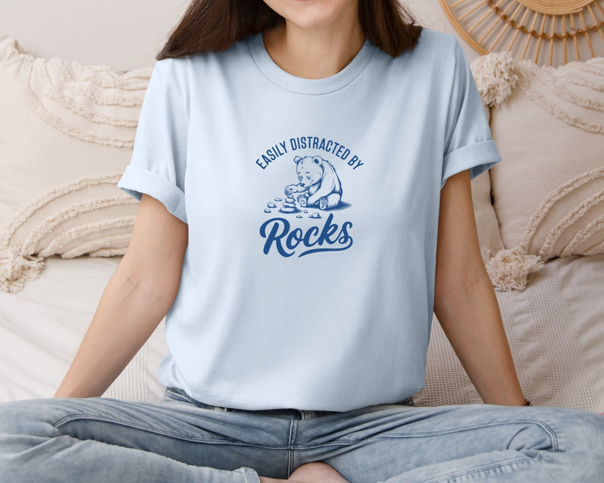 brand:Bella Canvas|color:Light Blue|Easily Distracted By Rocks Design Graphic T-Shirt