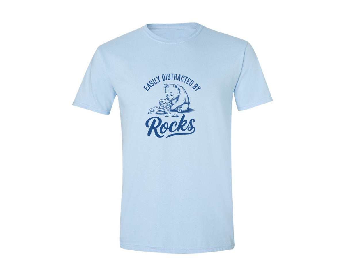 brand:Generic|color:Light Blue|Easily Distracted By Rocks Design Graphic T-Shirt