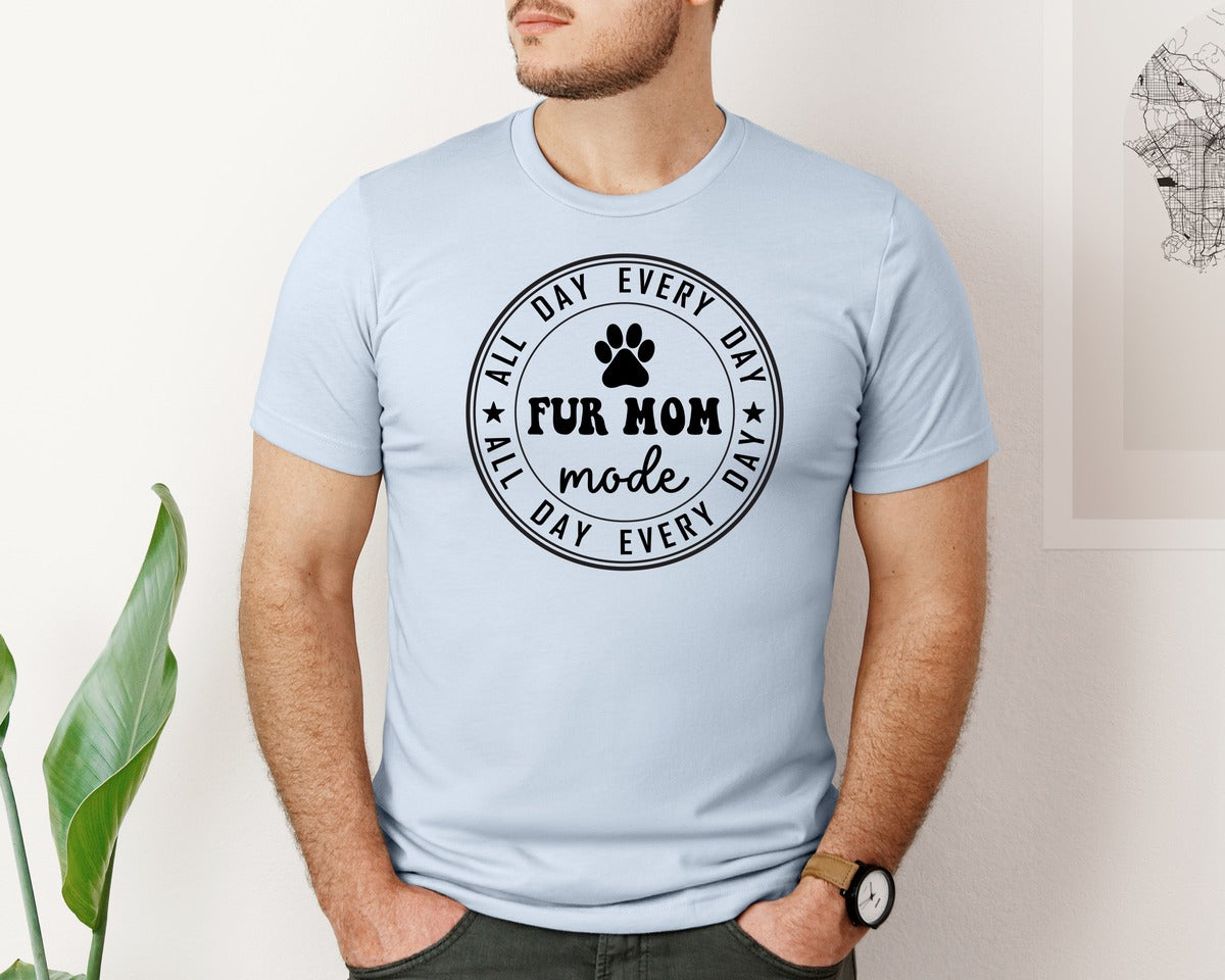 brand:Bella Canvas|color:Light Blue|Fur Mom Funny Dog Mom Shirt Graphic T-Shirt