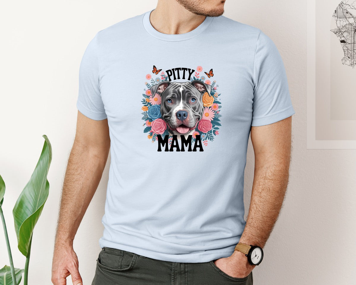 brand:Bella Canvas|color:Light Blue|Pitty Mama Cute Pitbull Dog Graphic T-Shirt
