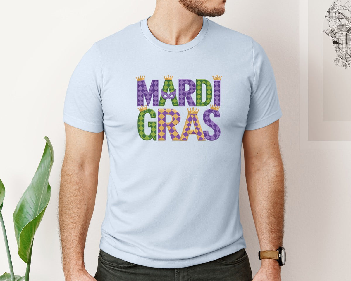 brand:Bella Canvas|color:Light Blue|Mardi Gras Festive Des Graphic T-Shirt