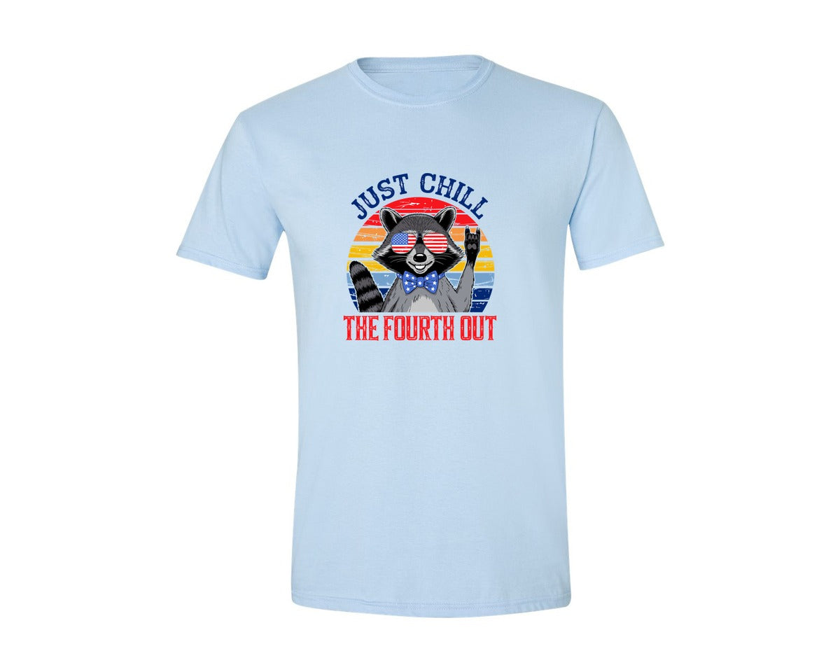 brand:Generic|color:Light Blue|Retro Raccoon 4Th Of July Chill Vibes Graphic T-Shirt