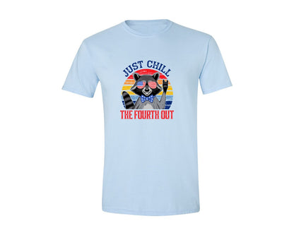 brand:Generic|color:Light Blue|Retro Raccoon 4Th Of July Chill Vibes Graphic T-Shirt