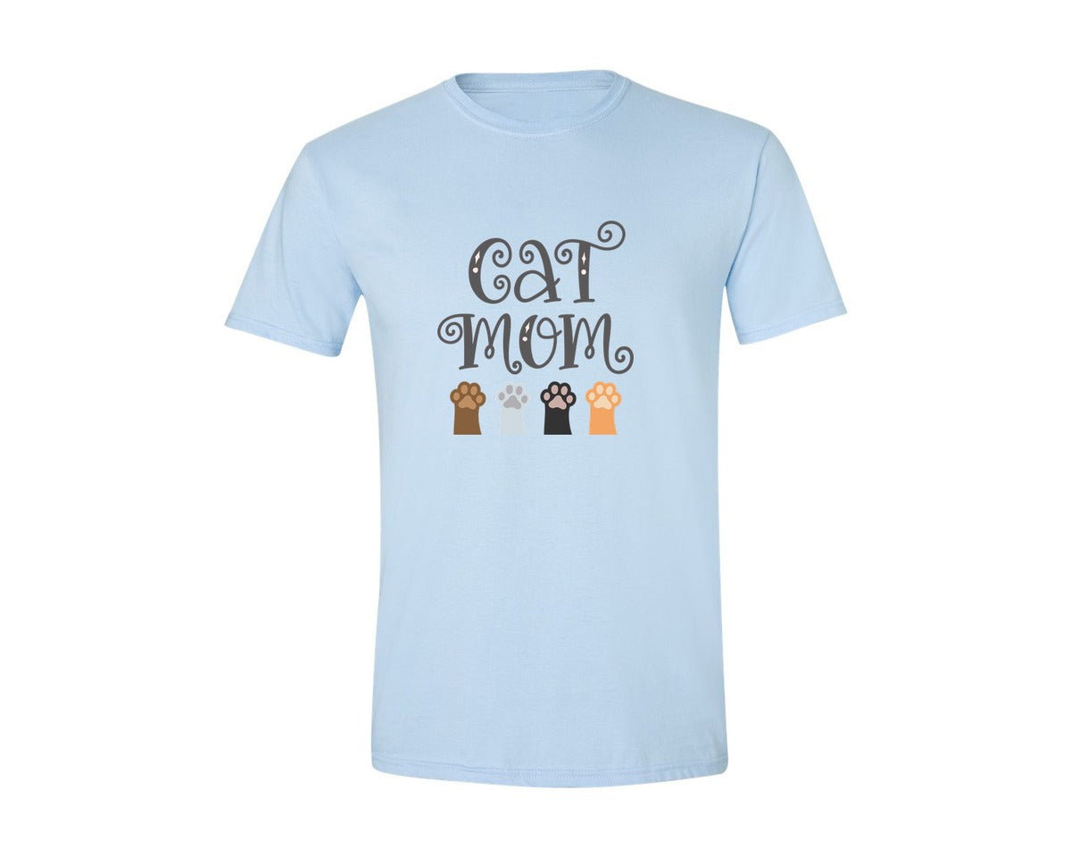 brand:Generic|color:Light Blue|Cat Mom Cute Crazy Cat Lady Quote 2 Graphic T-Shirt