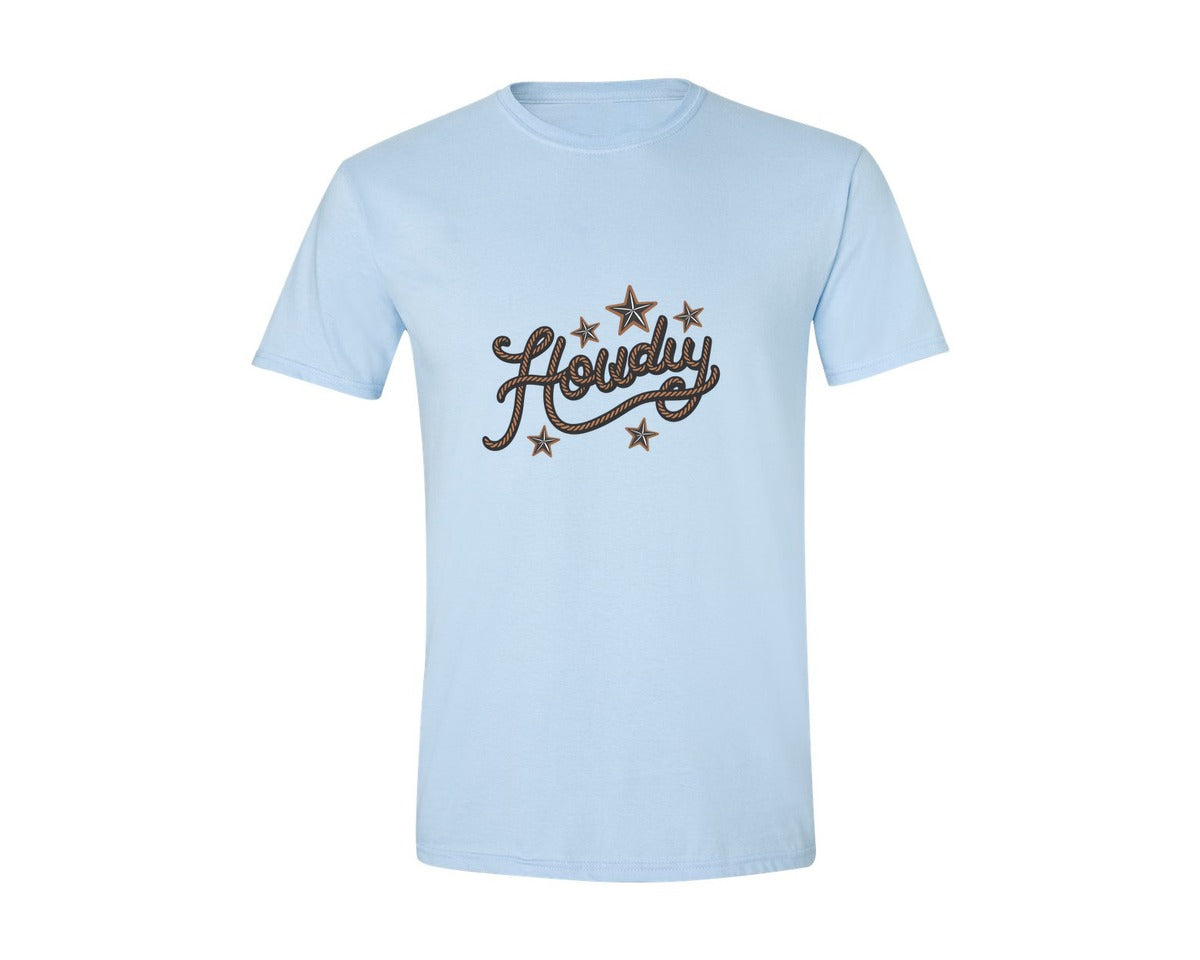 brand:Generic|color:Light Blue|Howdy Western Cowboy Rope Graphic T-Shirt