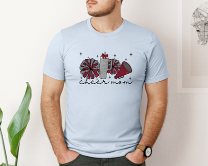 brand:Bella Canvas|color:Light Blue|Cheer Mom Glitter Cheerleading Graphic T-Shirt