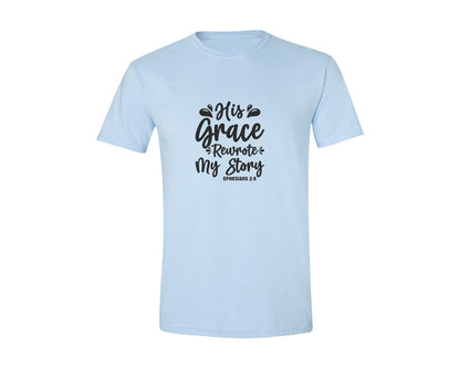 brand:Generic|color:Light Blue|His Grace Rewrites My Story Graphic T-Shirt