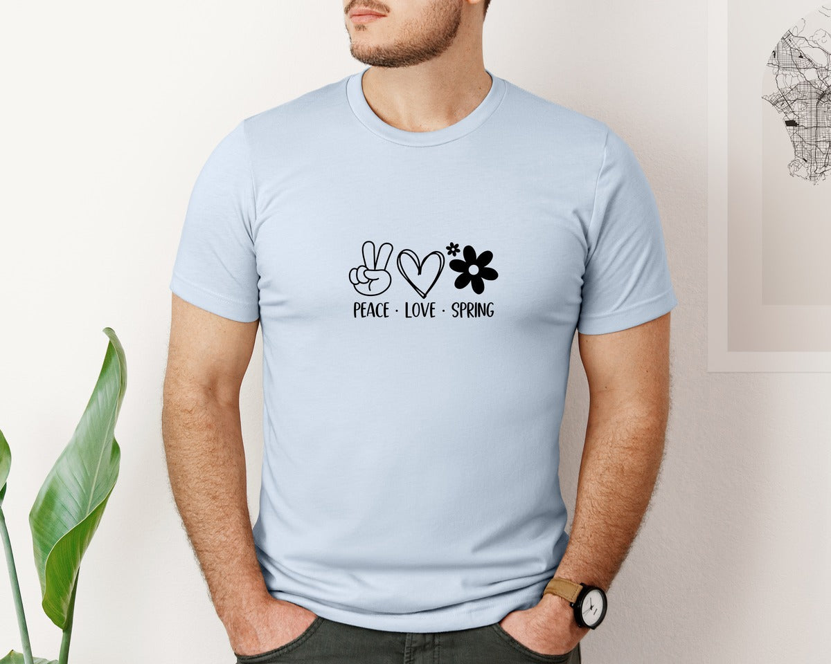 brand:Bella Canvas|color:Light Blue|Peace Love Spring 4 Graphic T-Shirt