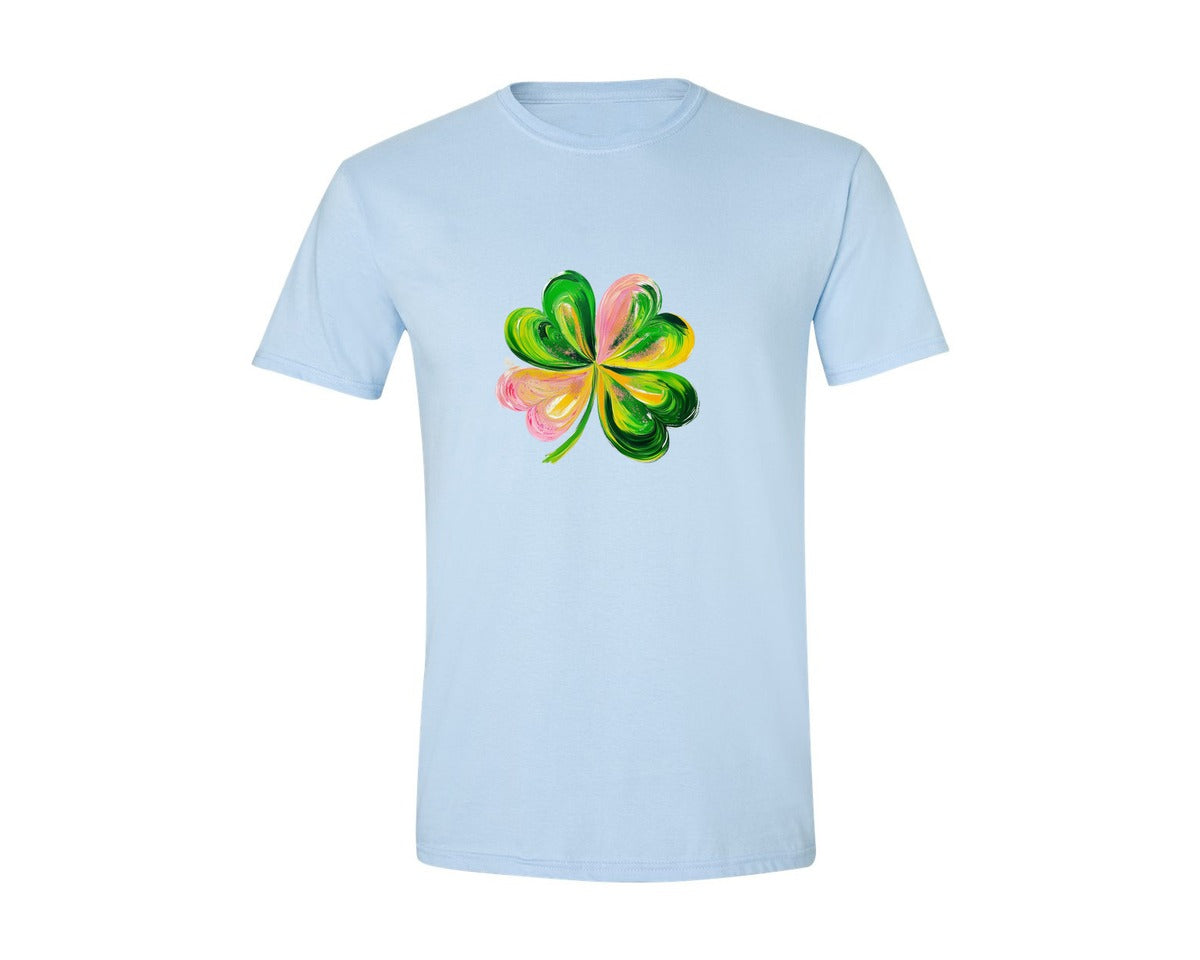brand:Generic|color:Light Blue|Brushstroke Shamrock Graphic T-Shirt