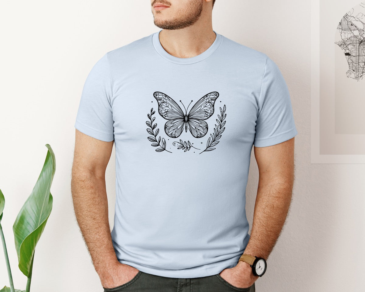 brand:Bella Canvas|color:Light Blue|Butterfly Design Graphic T-Shirt