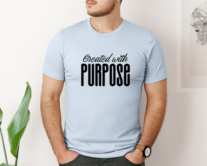 brand:Bella Canvas|color:Light Blue|Created With Purpose Sleeve Design Graphic T-Shirt
