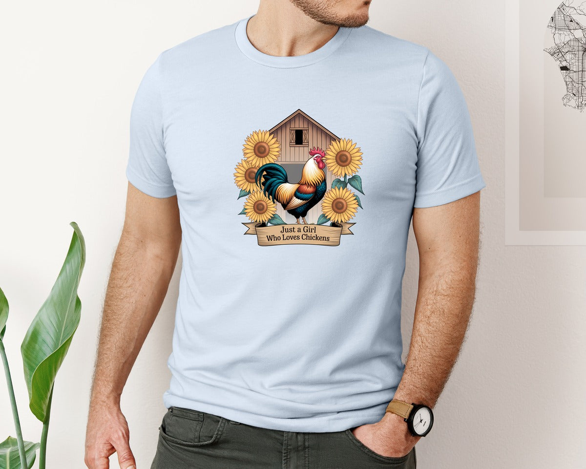 brand:Bella Canvas|color:Light Blue|Just A Girl Who Loves Chickens 8 Graphic T-Shirt