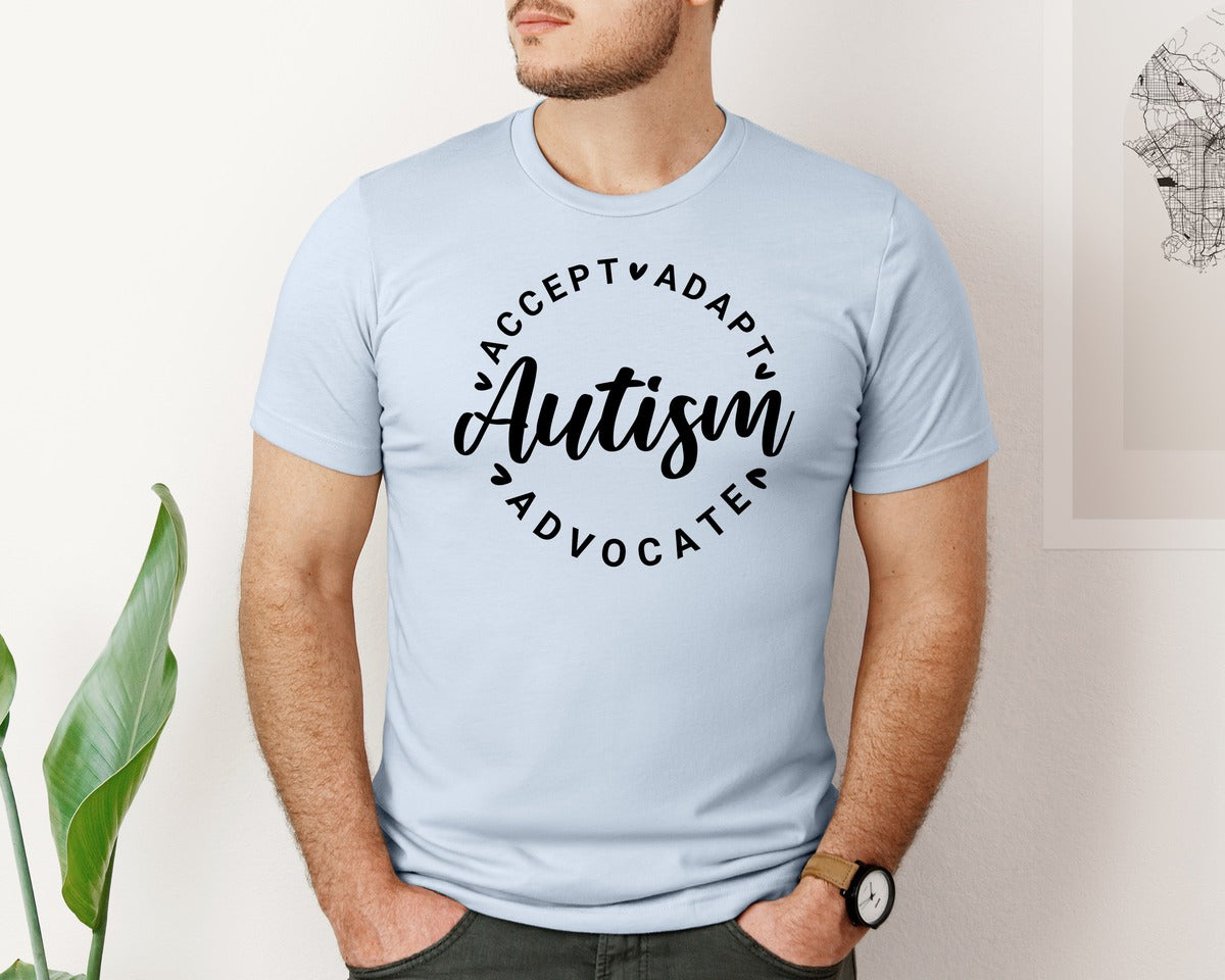 brand:Bella Canvas|color:Light Blue|Autism Awareness Accept Adapt Advocate 4 Graphic T-Shirt