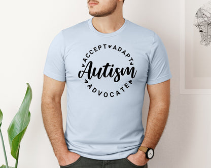 brand:Bella Canvas|color:Light Blue|Autism Awareness Accept Adapt Advocate 4 Graphic T-Shirt