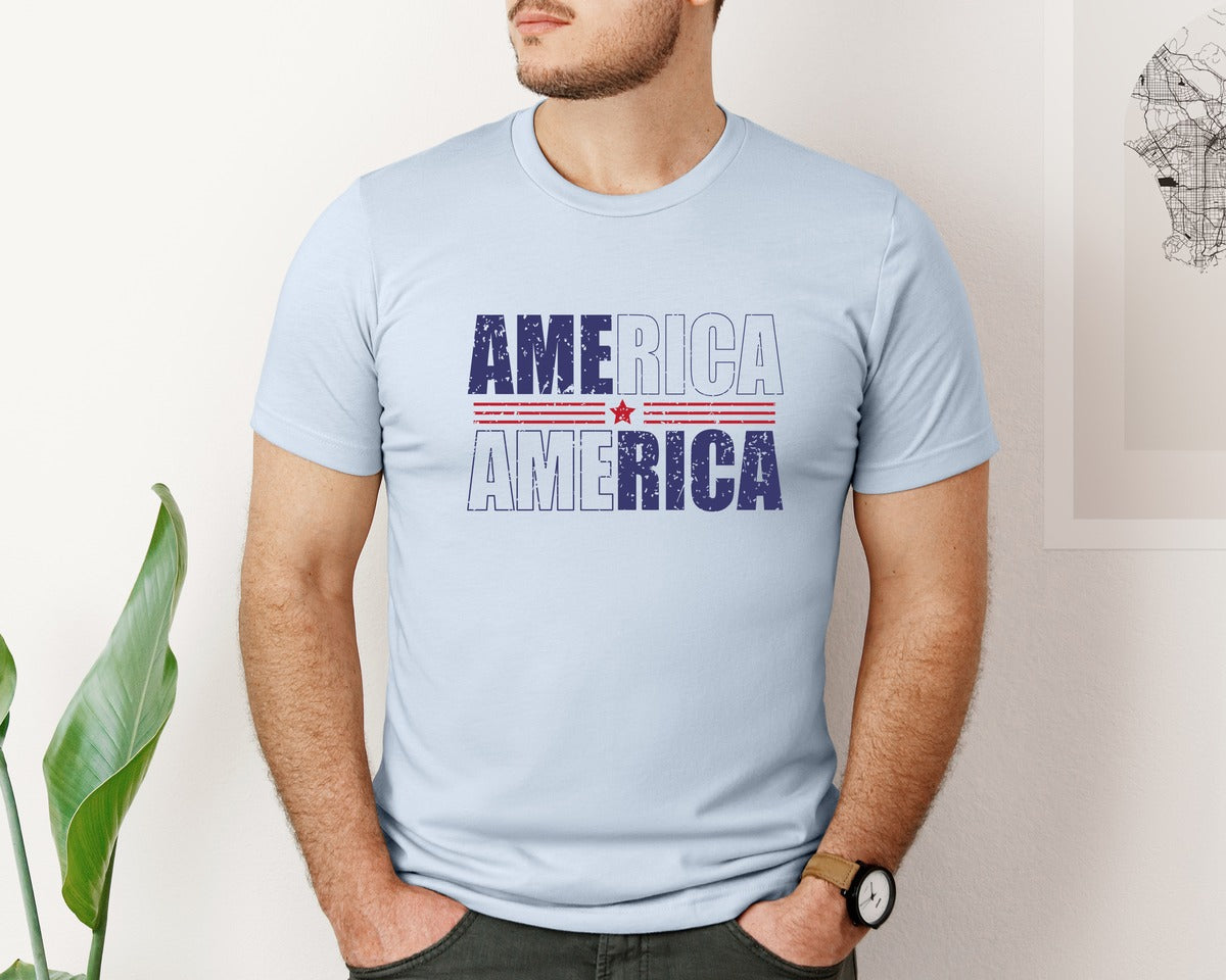 brand:Bella Canvas|color:Light Blue|America Patriotic Graphic T-Shirt