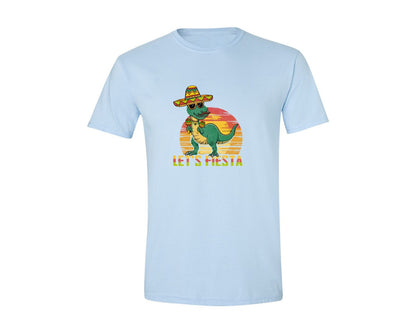 brand:Generic|color:Light Blue|Lets Fiesta Dinosaur Cinco De Mayo Graphic T-Shirt