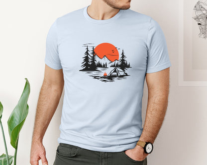 brand:Bella Canvas|color:Light Blue|Sunset Camping Adventure T Shirt Design 9 Graphic T-Shirt