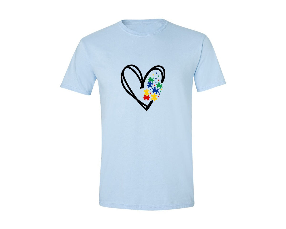 brand:Generic|color:Light Blue|Autism Heart Autism Puzzle Graphic T-Shirt