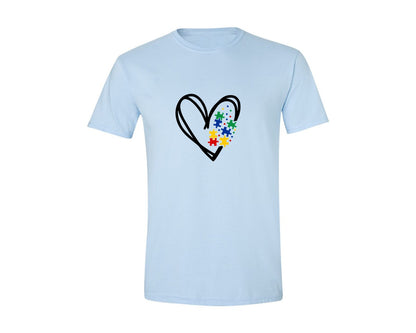 brand:Generic|color:Light Blue|Autism Heart Autism Puzzle Graphic T-Shirt