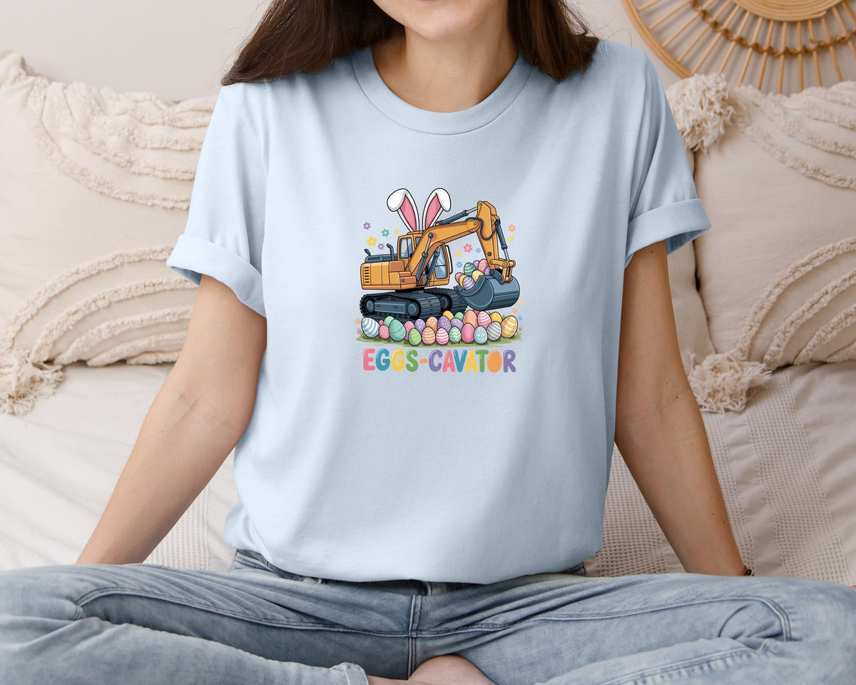 brand:Bella Canvas|color:Light Blue|Eggs Cavator Easter Excavator 3 Graphic T-Shirt