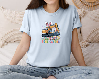brand:Bella Canvas|color:Light Blue|Eggs Cavator Easter Excavator 3 Graphic T-Shirt