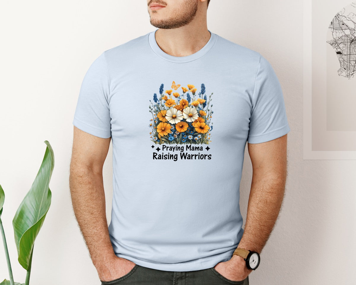 brand:Bella Canvas|color:Light Blue|Praying Mama Boho Floral Mama 2 Graphic T-Shirt