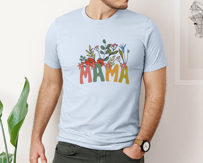 brand:Bella Canvas|color:Light Blue|Mama Shirt Wildflowers Mama Shirt Graphic T-Shirt