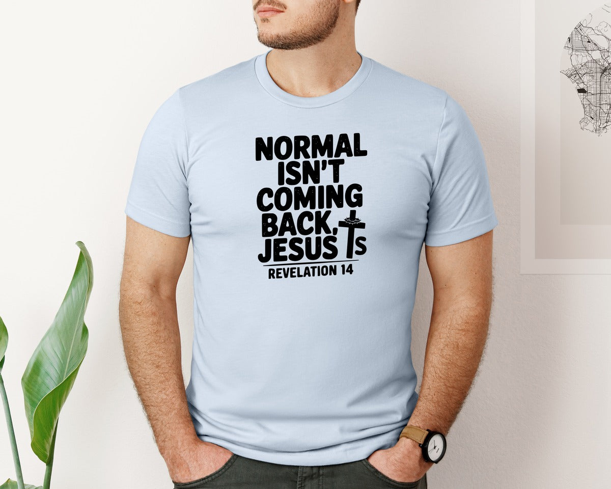 brand:Bella Canvas|color:Light Blue|Normal Isnt Coming Back But Jesus Is Sv Graphic T-Shirt