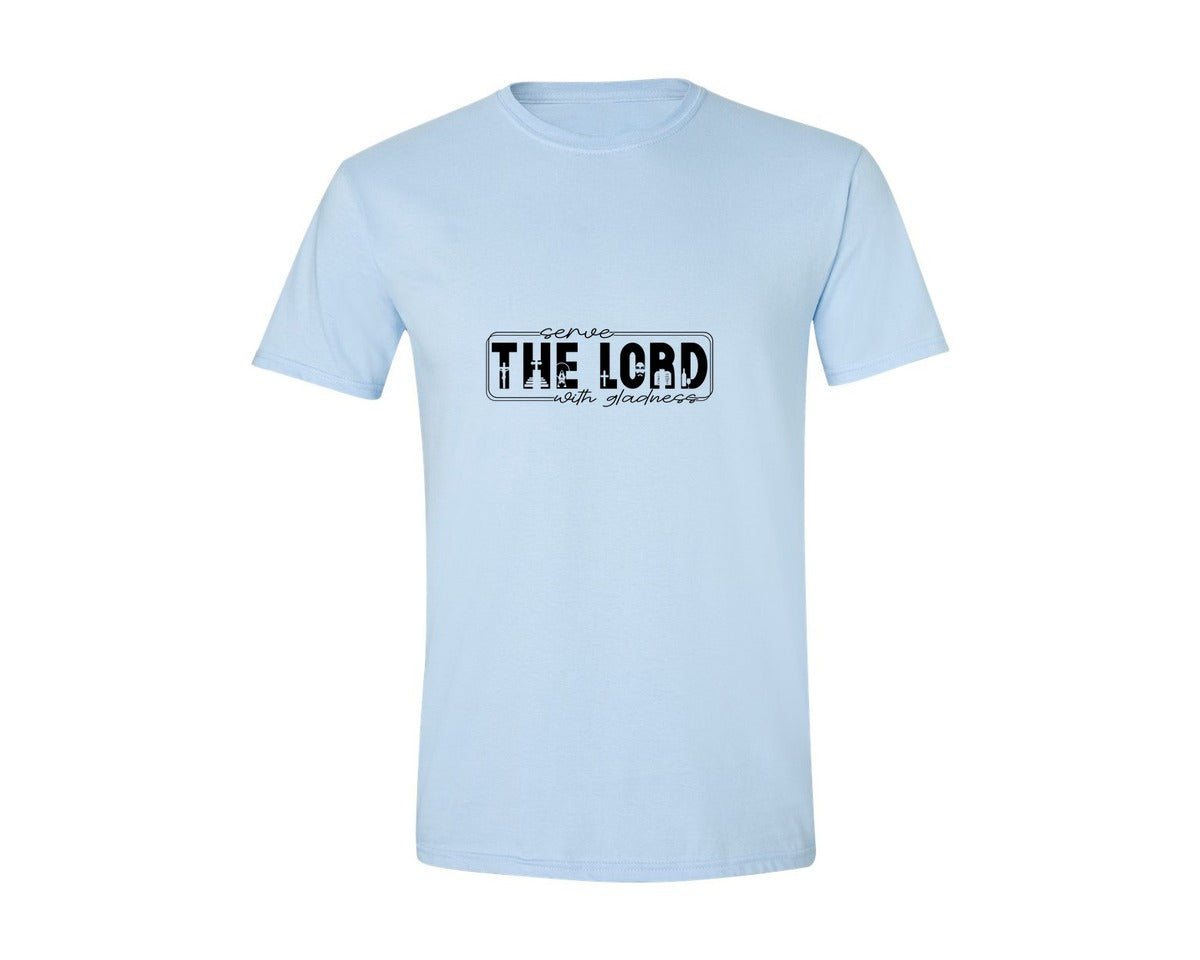 brand:Generic|color:Light Blue|Serve The Lord With Gladness Sleeve Graphic T-Shirt