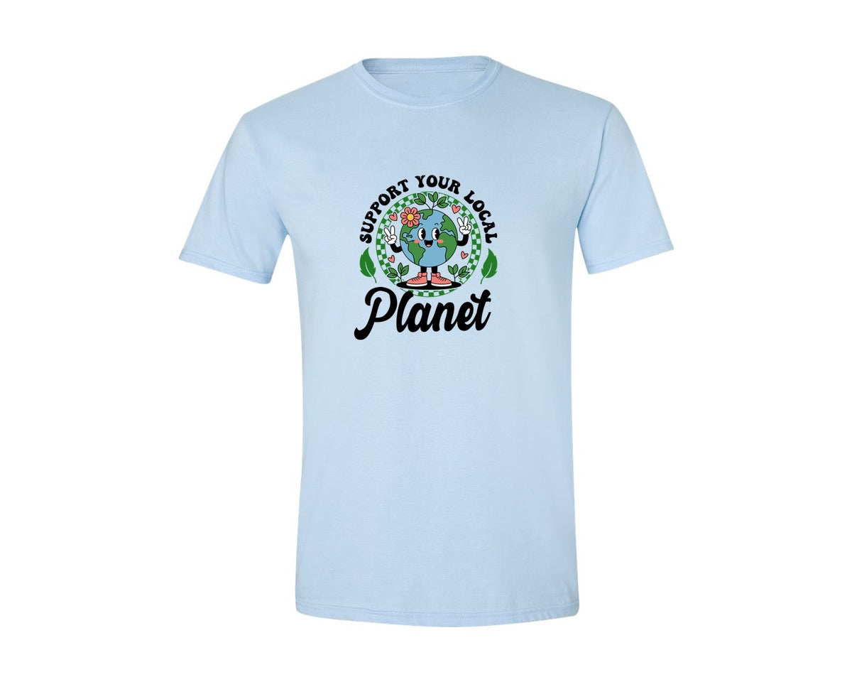 brand:Generic|color:Light Blue|Earth Day Support Your Local Planet 2 Graphic T-Shirt