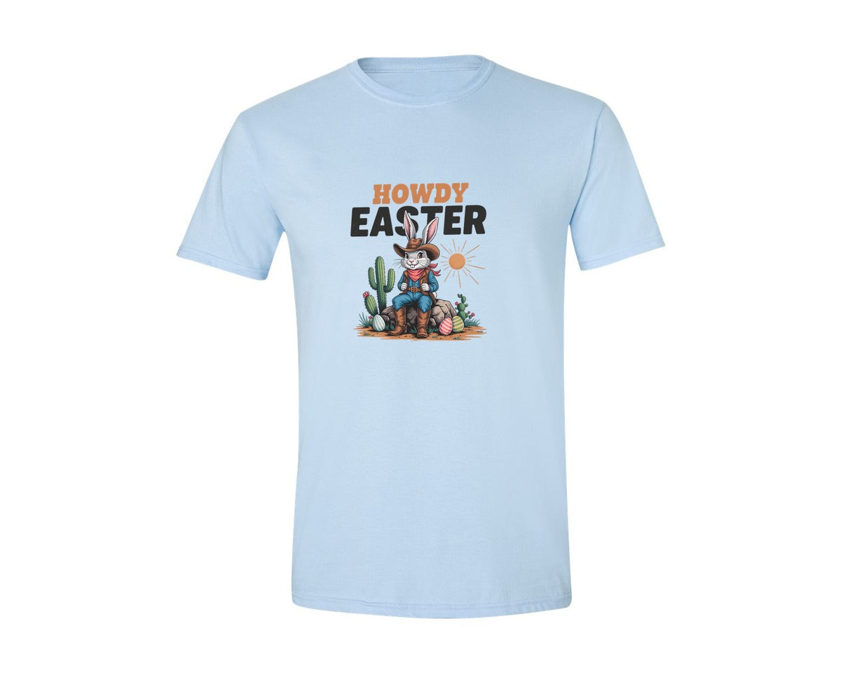 brand:Generic|color:Light Blue|Howdy Easter Western Cowboy Bunny 2 Graphic T-Shirt