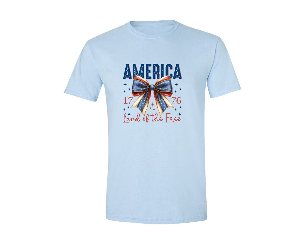 brand:Generic|color:Light Blue|America Bow Land Of The Free Graphic T-Shirt