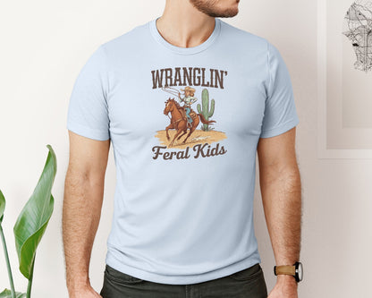 brand:Bella Canvas|color:Light Blue|Wranglin Feral Kids Western Mothers Day 3 Graphic T-Shirt