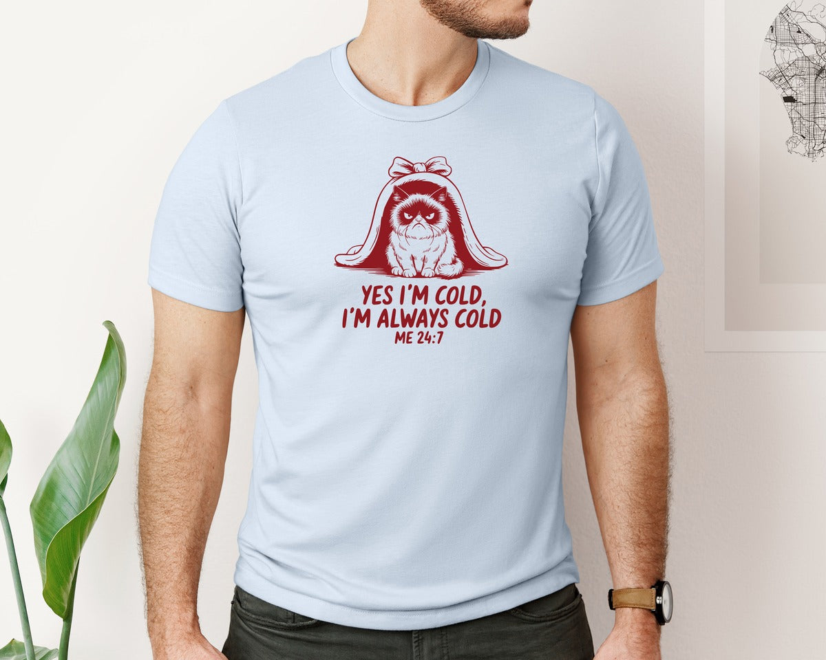 brand:Bella Canvas|color:Light Blue|Yes Im Cold Always Cold Me 247 Des Graphic T-Shirt