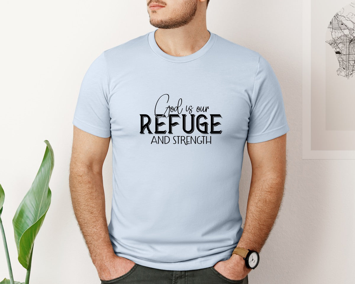 brand:Bella Canvas|color:Light Blue|God Is Our Refuge And Strength Sleeve Sv Graphic T-Shirt