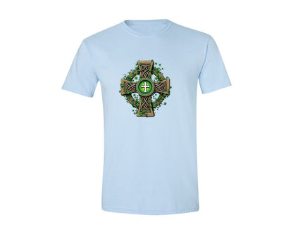brand:Generic|color:Light Blue|Celtic Cross With Shamrocks Irish Graphic T-Shirt