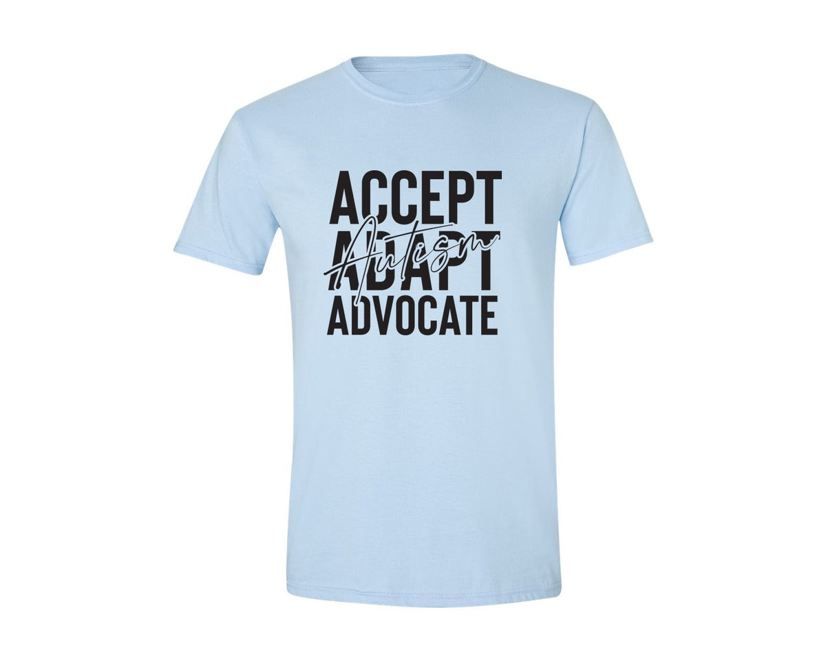 brand:Generic|color:Light Blue|Accept Adapt Advocate Autism Graphic T-Shirt