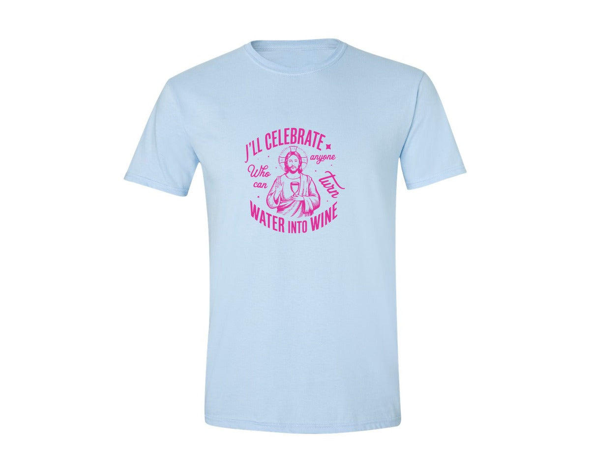 brand:Generic|color:Light Blue|Jesus Water Into Wine Design Graphic T-Shirt