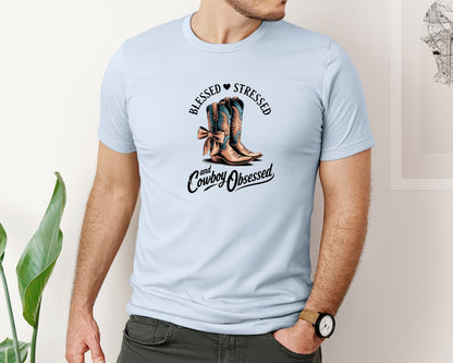 brand:Bella Canvas|color:Light Blue|Blessed Stressed Mom Western Mothers Day 3 Graphic T-Shirt