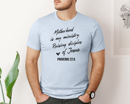 brand:Bella Canvas|color:Light Blue|Christian Mom Motherhood Is Kingdom Graphic T-Shirt