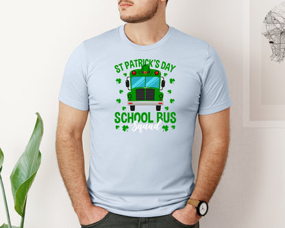 brand:Bella Canvas|color:Light Blue|St Patricks Day School Bus Squad School 2 Graphic T-Shirt