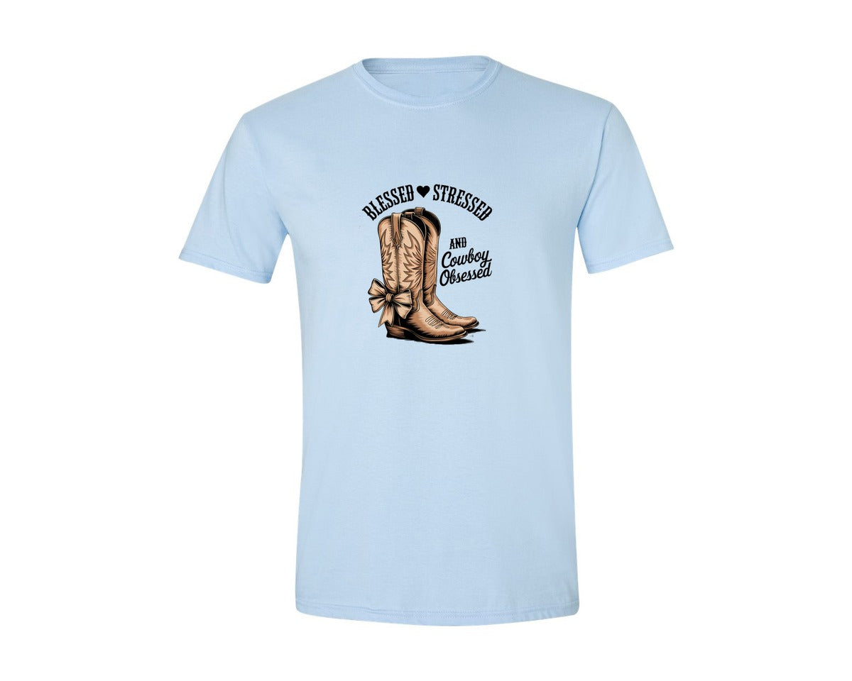 brand:Generic|color:Light Blue|Blessed Stressed Mom Western Mothers Day 2 Graphic T-Shirt