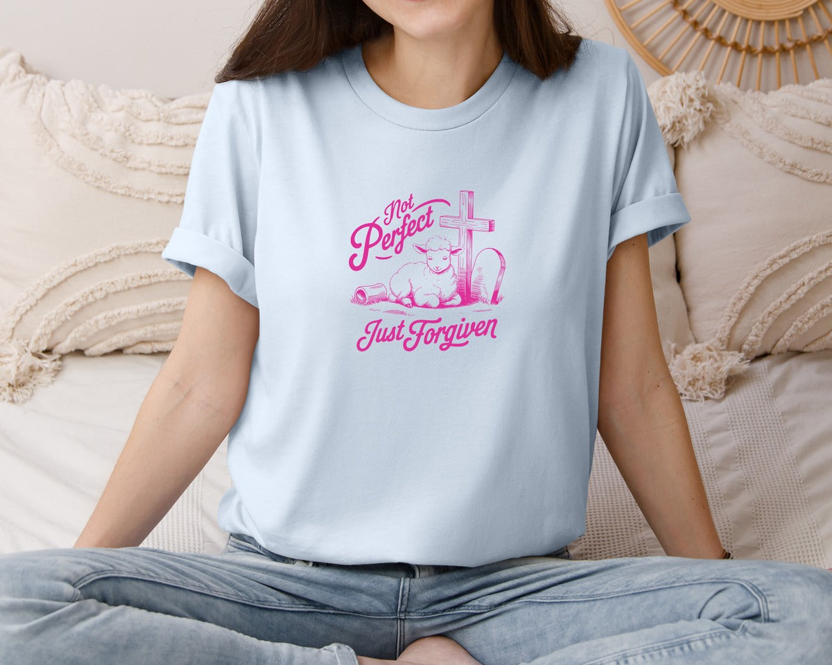 brand:Bella Canvas|color:Light Blue|Not Perfect Just Forgiven Design 18 Graphic T-Shirt
