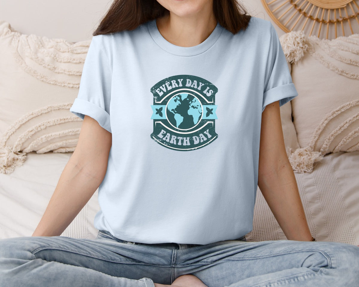 brand:Bella Canvas|color:Light Blue|Everyday Is Earth Day Graphic T-Shirt