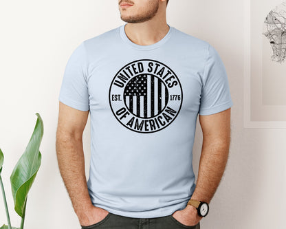 brand:Bella Canvas|color:Light Blue|United States Of America Patriotic Graphic T-Shirt