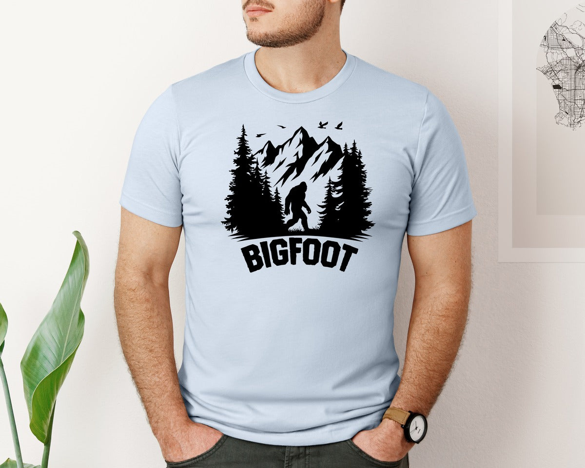 brand:Bella Canvas|color:Light Blue|Retro Bigfoot Silhouette Pixel Art Graphic T-Shirt